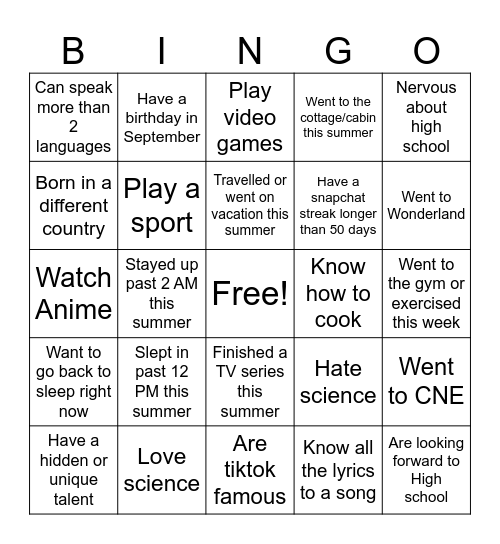 Untitled Bingo Card