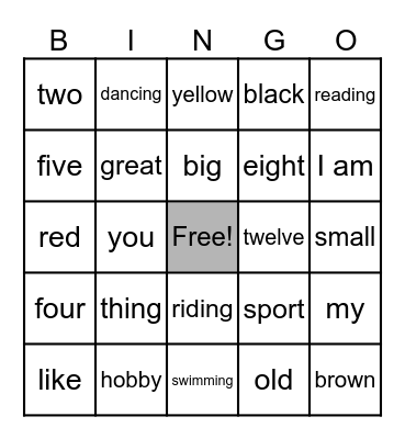 Vokabelbingo Card