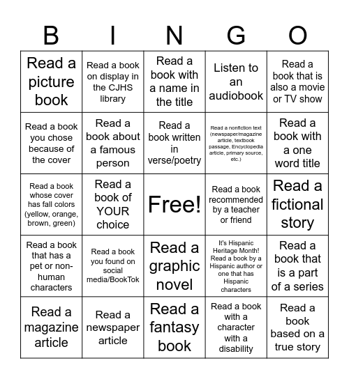 Ms. Franklin's Reading Rewards! (September) Bingo Card