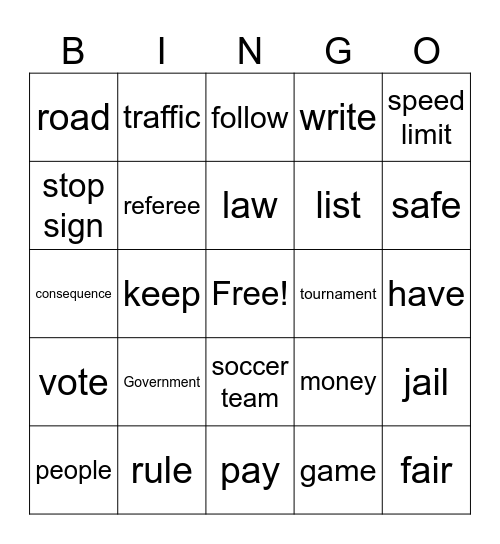 Writing the Rules Bingo Card