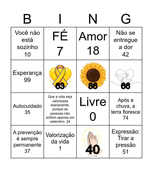 Setembro Amarelo Bingo Card