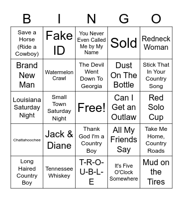 Field Party Bingo Card