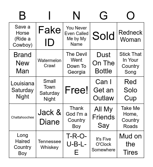 Field Party Bingo Card