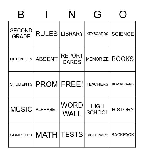 BACK TO SCHOOL!!!! Bingo Card