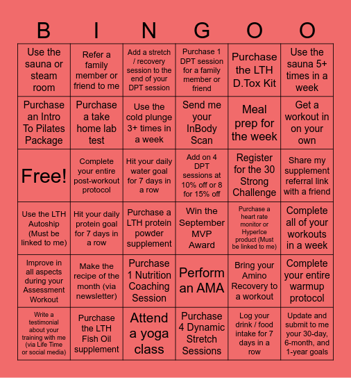 Training Bingo Card