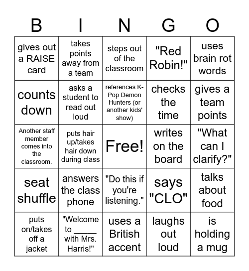 Harris Bingo Card