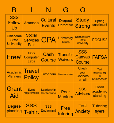 TRIO/SSS Orientation Fall 2025 Bingo Card