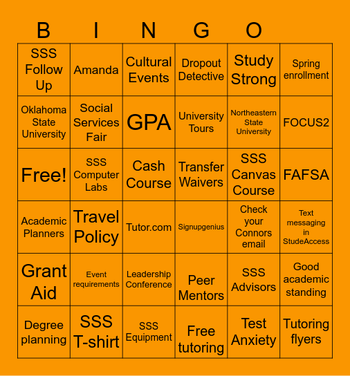 TRIO/SSS Orientation Fall 2025 Bingo Card