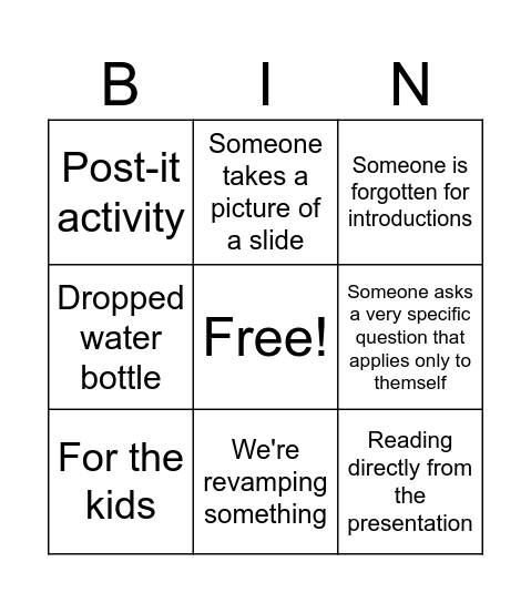 Staff Meeting Bingo Card