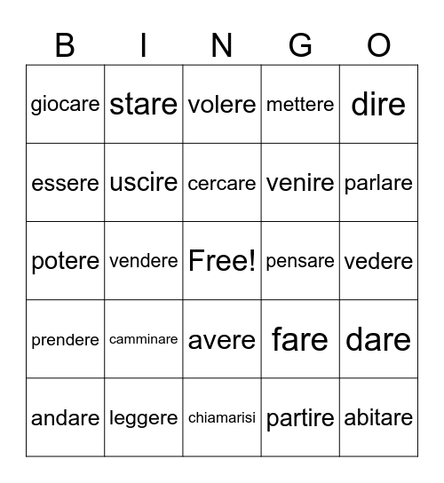 Verbi Bingo Card