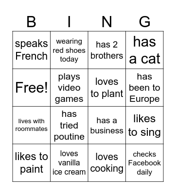 First Day Bingo Card