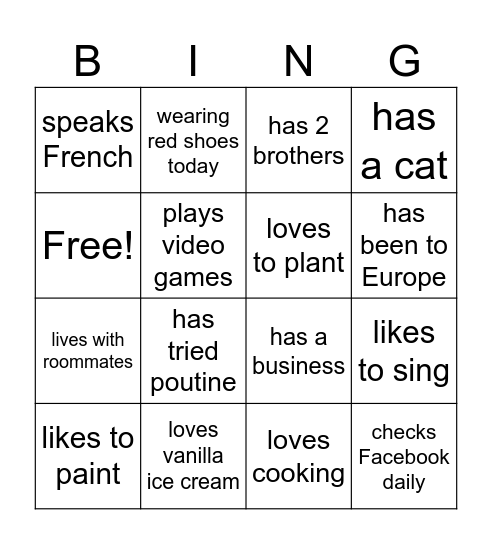 First Day Bingo Card