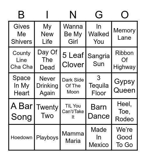 Line Dance Bingo Card
