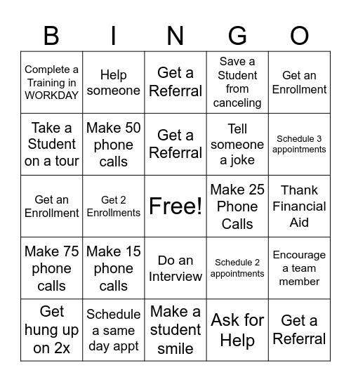 Dearborn Admissions Bingo Card