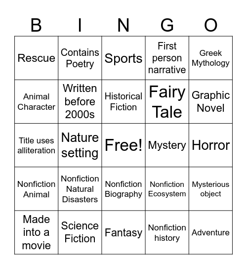 Library Bingo Card