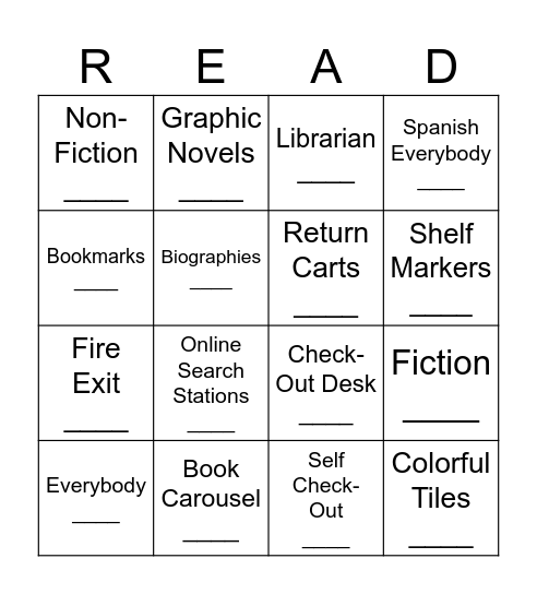 Library Bingo - Cover All Bingo Card