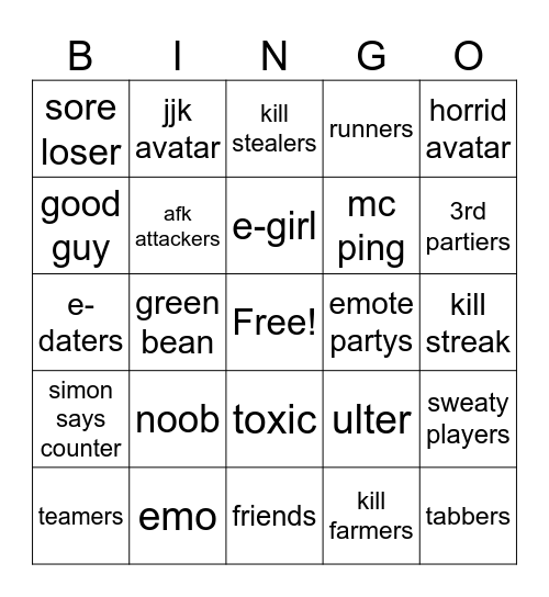 tsb bingo Card