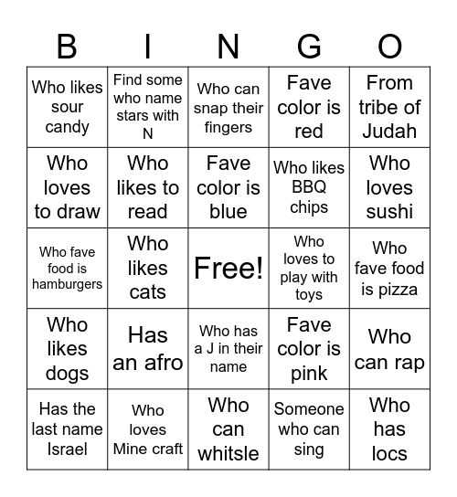 Find Someone who Bingo Card