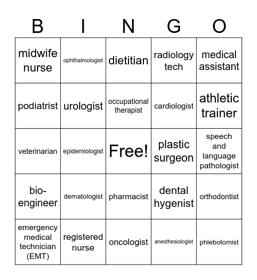 Chapter 2 Careers Bingo Card