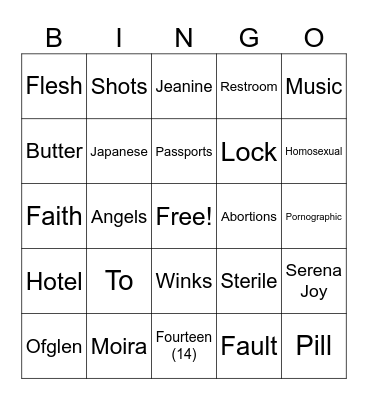 Handmaid's Tales Bingo Card