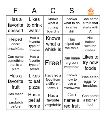 6th Find Someone Who Bingo Card
