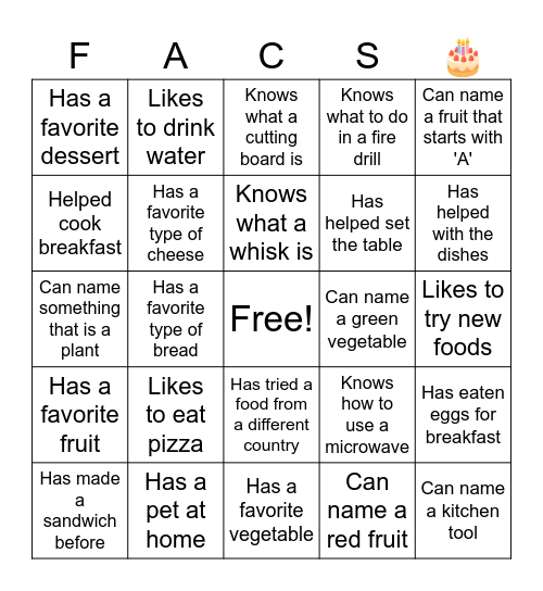 6th Find Someone Who Bingo Card