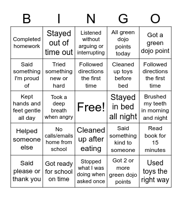 Elliot Bingo Card