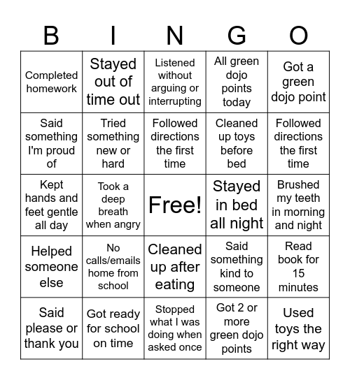 Elliot Bingo Card