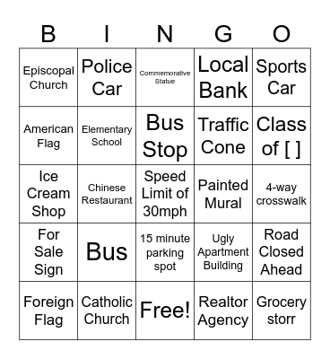 Suburban Bingo Card