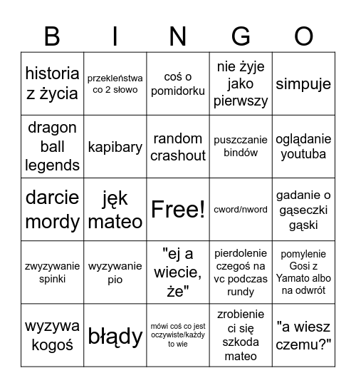 Mateo bingo Card