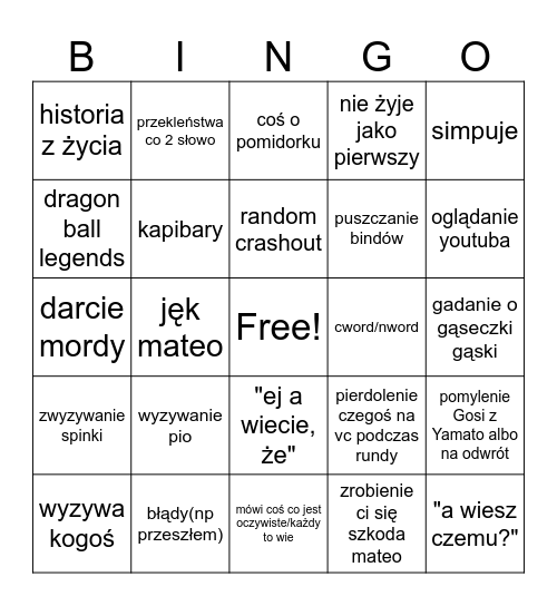 Mateo bingo Card