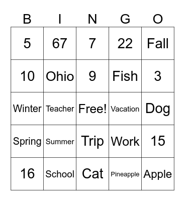 Untitled Bingo Card