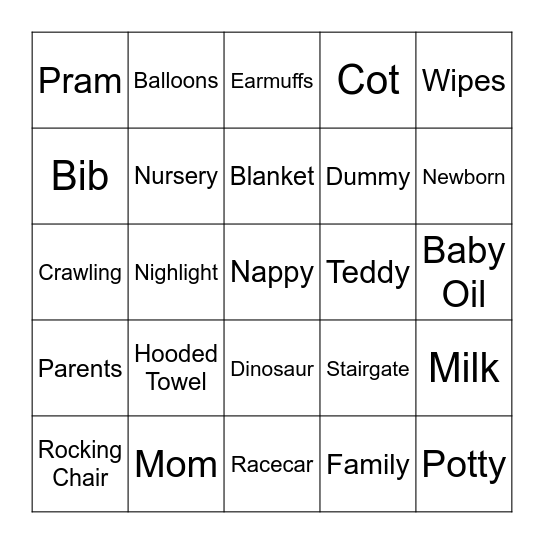Baby Bingo Card