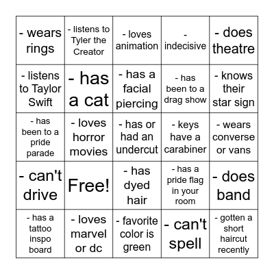 Queer Bingo Card
