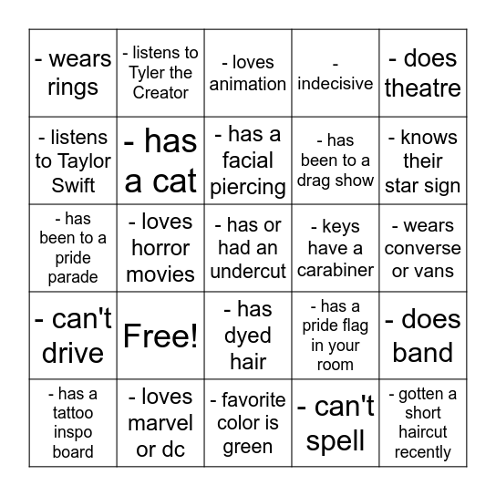 Queer Bingo Card