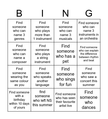 Get to know you! Bingo Card