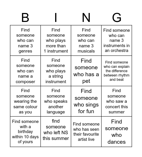 Get to know you! Bingo Card
