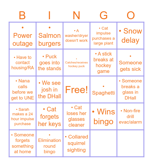 Senior Year Bingo!! Bingo Card