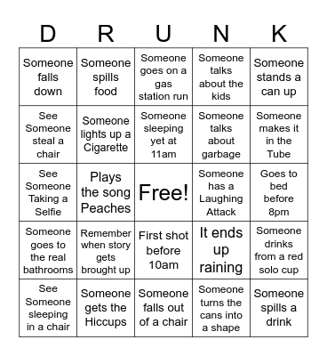 Adult Camping Bingo Card