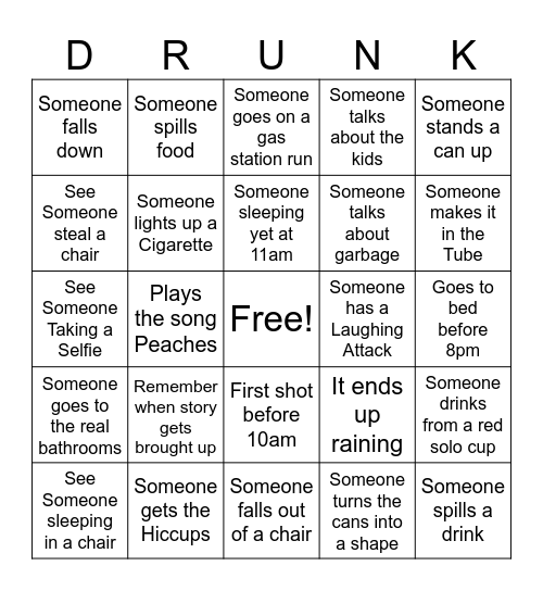 Adult Camping Bingo Card