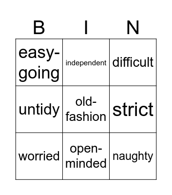 characteristics Bingo Card
