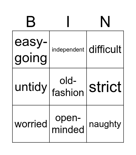 characteristics Bingo Card