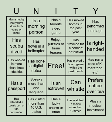Getting to Know Each Other! Bingo Card