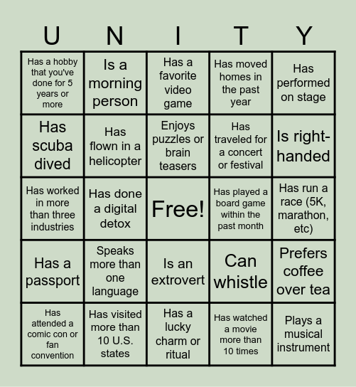 Getting to Know Each Other! Bingo Card