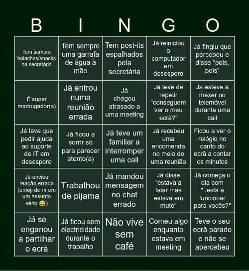 Experiência Real no Trabalho Bingo Card