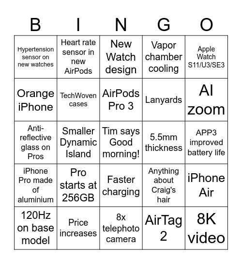 Apple Awe Dropping Bingo Card