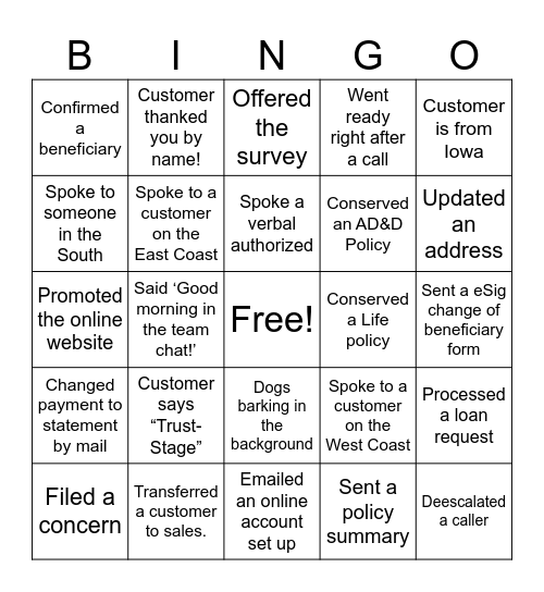 Monthly Bingo Card