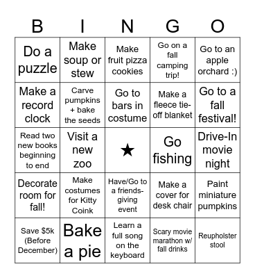 katie's fall bingo Card