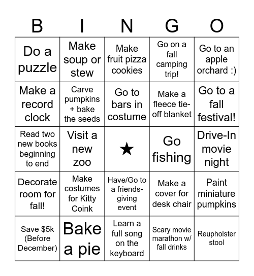 katie's fall bingo Card