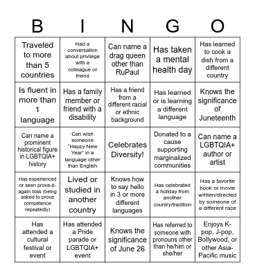 ERG/EDIC Leaders Summit BINGO Card